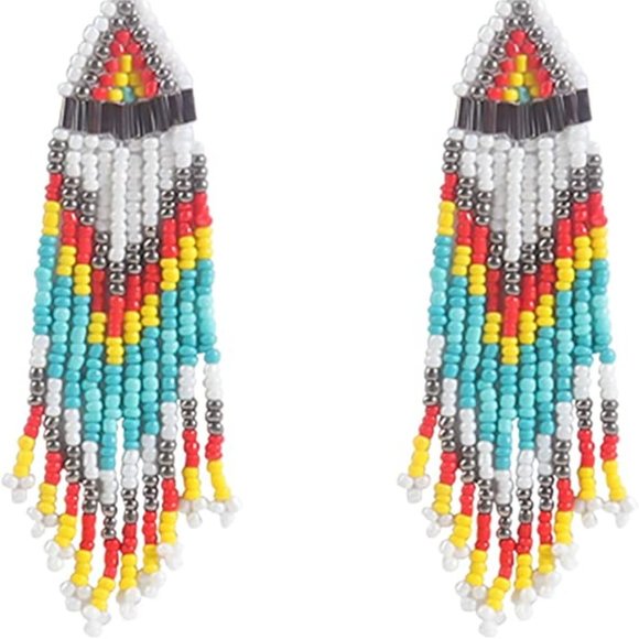 Long 4.5" White Turquoise Oversized Handmade Earrings New Southwestern - Picture 3 of 6